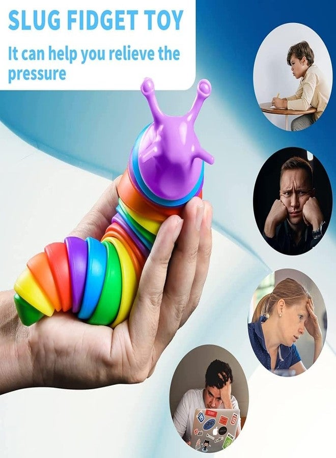 HIMJA Sensory Toys Stress Relief Toys Fidget Toys for Kids Fidget Slug Toys Joints Toy for Anxiety Flexible Slug Rainbow Toy（14x3.5cm, Small） - Image 3
